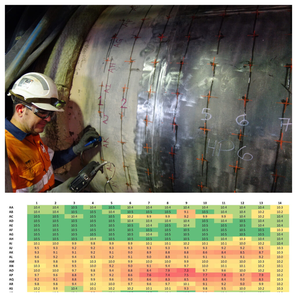 Ultrasonic Thickness Mapping of Vessel for remaining wall thickness
